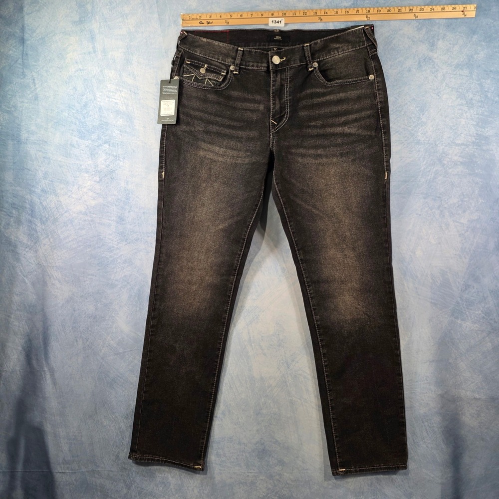 True Religion Geno Relaxed Slim Big T Flap Grey Jeans Mens 36x32 NWT